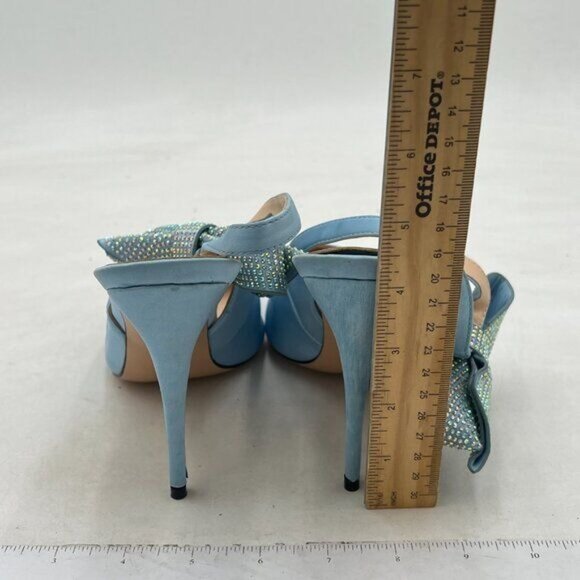 FSJ Skyblue Cute Pointed Toe High Heel Rhinestone Bowknot Slingback Pumps - Picture 5 of 9